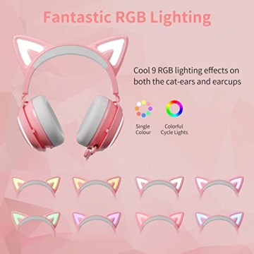 EASARS Cat Ear RGB Headset with 7.1 Surround Sound