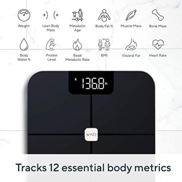 Wyze Smart Scale, Scale for Body Weight, Digital Bathroom Scale for Body Fat, BMI, and Heart Rate, Body Composition Analyzer with App, Batteries Included, Bluetooth, 400 lb, Navy Blue