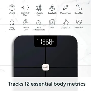 Wyze Smart Scale, Scale for Body Weight, Digital Bathroom Scale for Body Fat, BMI, and Heart Rate, Body Composition Analyzer with App, Batteries Included, Bluetooth, 400 lb, Navy Blue