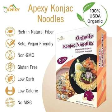 Apexy Organic Shirataki Konjac Noodle with Organic Oat Flour 42.24oz 8 Pouches Inside Healthy Diet, ...