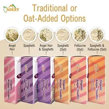 Apexy Organic Shirataki Konjac Noodle with Organic Oat Flour 42.24oz 8 Pouches Inside Healthy Diet, Low Calorie, Low-Carb Gluten Free, Vegan, Keto and Paleo-Friendly. (Spaghetti and Fettuccine Shape Combo)