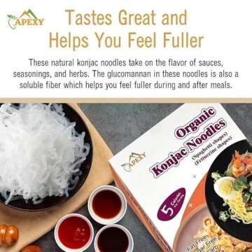 Apexy Organic Shirataki Konjac Noodle with Organic Oat Flour 42.24oz 8 Pouches Inside Healthy Diet, Low Calorie, Low-Carb Gluten Free, Vegan, Keto and Paleo-Friendly. (Spaghetti and Fettuccine Shape Combo)