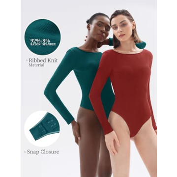 Zattcas Long Sleeve Bodysuit Sexy Boat Neck Ribbed