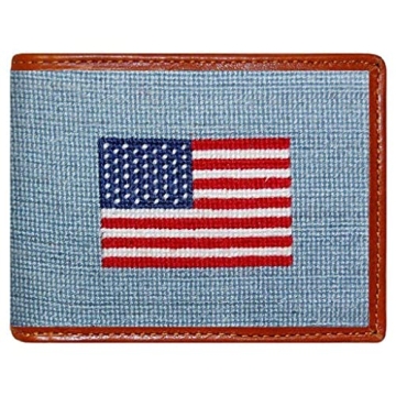 American Flag Needlepoint Wallet in Antique Blue - Smathers & Branson