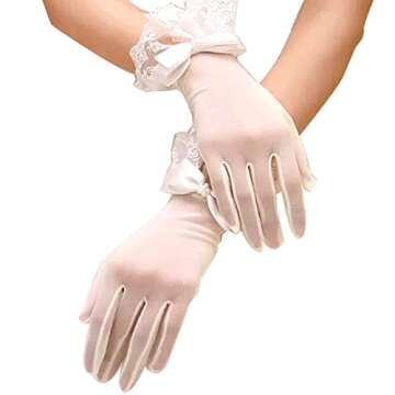 aoozleny Women's Bridal Floral Short Lace Gloves, Women Wrist Length Gloves for Wedding Party