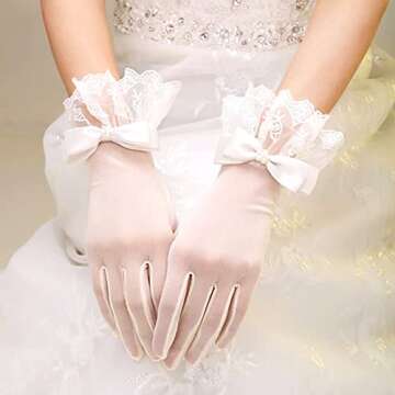 aoozleny Women's Bridal Floral Short Lace Gloves, Women Wrist Length Gloves for Wedding Party