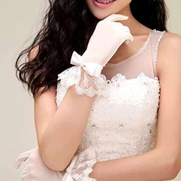 aoozleny Women's Bridal Floral Short Lace Gloves, Women Wrist Length Gloves for Wedding Party