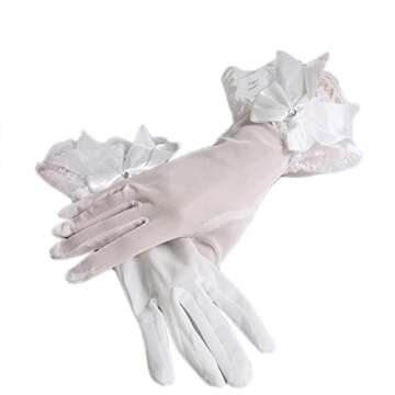 aoozleny Women's Bridal Floral Short Lace Gloves, Women Wrist Length Gloves for Wedding Party