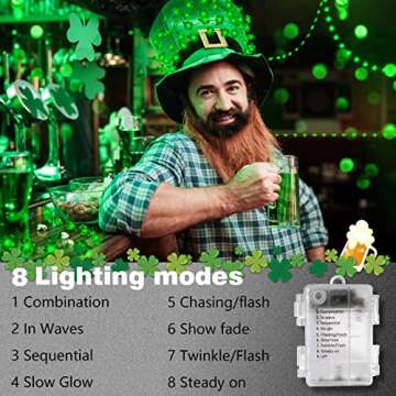 NewKoor St Patricks Day Decorations Lights - Green String Lights Battery Operated 13FT 40 LED Shamro...