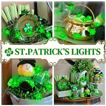 NewKoor St Patricks Day Decorations Lights - Green String Lights Battery Operated 13FT 40 LED Shamrocks Handmade String Lights with Remote Control for St. Patrick's Day