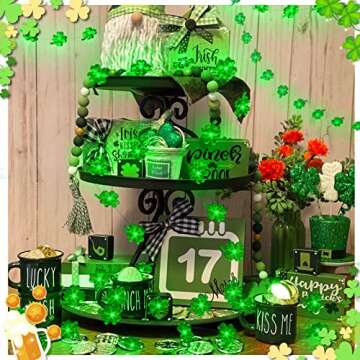NewKoor St Patricks Day Decorations Lights - Green String Lights Battery Operated 13FT 40 LED Shamrocks Handmade String Lights with Remote Control for St. Patrick's Day