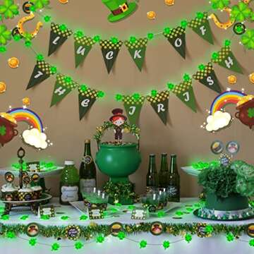 NewKoor St Patricks Day Decorations Lights - Green String Lights Battery Operated 13FT 40 LED Shamrocks Handmade String Lights with Remote Control for St. Patrick's Day