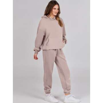 ANRABESS Womens 2 Piece Outfits Lounge Hoodie Oversized Sweatshirt Jogger Sweatpants Y2K Tracksuit Sweatsuit Set Fall Clothes Light Khaki Large