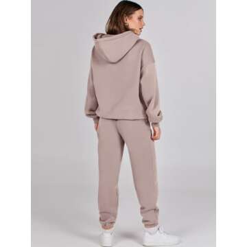 ANRABESS Womens 2 Piece Outfits Lounge Hoodie Oversized Sweatshirt Jogger Sweatpants Y2K Tracksuit Sweatsuit Set Fall Clothes Light Khaki Large