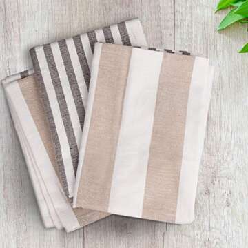 Urban Villa Kitchen Towels,Horizontal Stripes,Premium Quality,100% Cotton Dish Towels,Mitered Corners,Ultra Soft (Size: 20X30 Inch), Taupe/Choclate, Highly Absorbent Tea Towels (Set of 6)