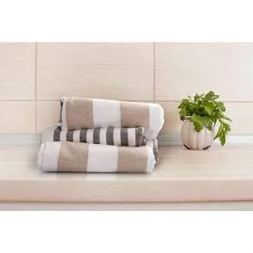 Urban Villa Kitchen Towels,Horizontal Stripes,Premium Quality,100% Cotton Dish Towels,Mitered Corners,Ultra Soft (Size: 20X30 Inch), Taupe/Choclate, Highly Absorbent Tea Towels (Set of 6)