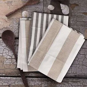 Urban Villa Kitchen Towels,Horizontal Stripes,Premium Quality,100% Cotton Dish Towels,Mitered Corners,Ultra Soft (Size: 20X30 Inch), Taupe/Choclate, Highly Absorbent Tea Towels (Set of 6)