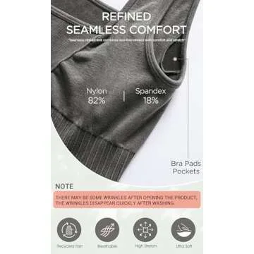 ODODOS Seamless Square Neck Sports Bra for Women Ribbed Crop Tank Casual Low Back Cropped Tops, Charcoal, Medium/Large