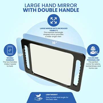 Large Hand Mirror with Double Handle - Rectangular Hand Held Mirror with Handle - Hair Salon Equipme...