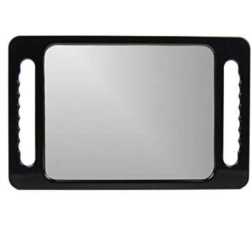 Large Hand Mirror with Double Handle - Rectangular Hand Held Mirror with Handle - Hair Salon Equipment Hairstylist and Barber Accessories (Black)