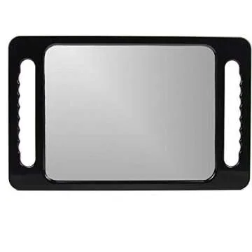 Large Hand Mirror with Double Handle - Rectangular Hand Held Mirror with Handle - Hair Salon Equipment Hairstylist and Barber Accessories (Black)