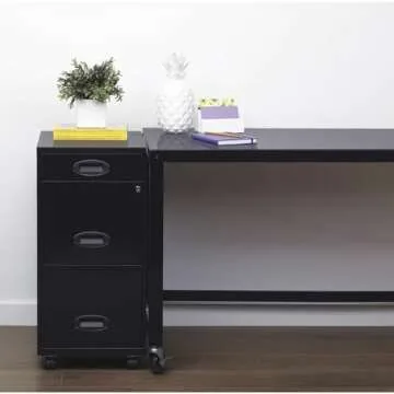 Lorell 17427 3-Drawer Mobile File Cabinet, 18", 21.80" L x 18.00" W x 33.10" H, Black