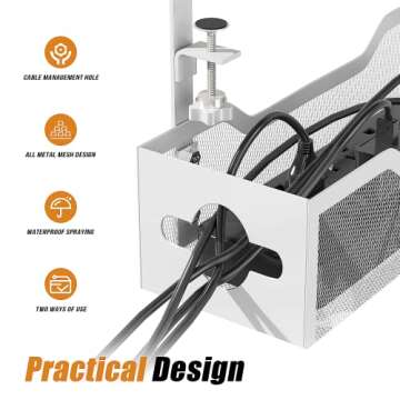 Cable Management Under Desk 13.38"- No Damage to Desk, Standing Desk Cable Organizer, Quszmd Under Desk Cord Organizer, Under Desk Wire Management Tray White