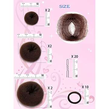 Stunner Cat Hair Bun Maker (37 Count, 3.5 inches Large, 3 inches Medium, 2 inches Small, Brown) - Ha...