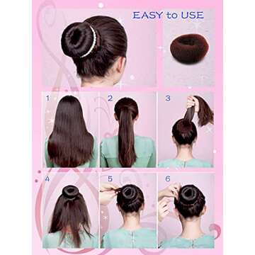 Stunner Cat Hair Bun Maker (37 Count, 3.5 inches Large, 3 inches Medium, 2 inches Small, Brown) - Hair Doughnut Shaper for Girls