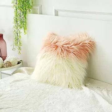 OJIA Plush Mongolian Faux Fur Pillow Cover for Decor
