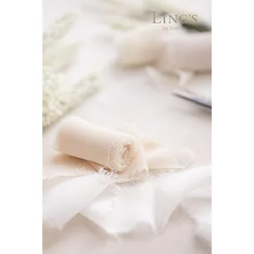 Ling's Moment Handmade Nude Chiffon Silk Ribbon for Weddings