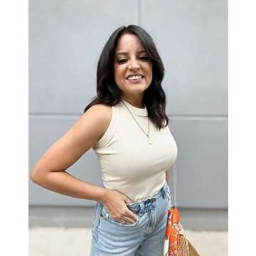 BTFBM Women’s Casual Summer Crew Neck Ribbed Tank Tops Button Down Stretch Tight Sleeveless Basic Solid Henley Shirts (Tank Apricot, Small)