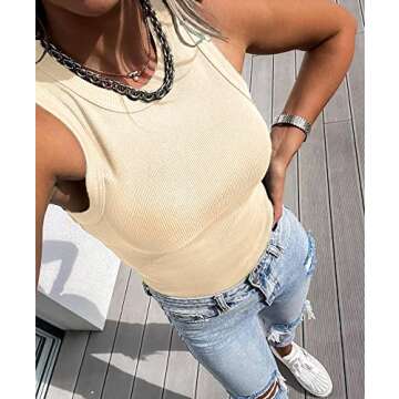 BTFBM Women’s Casual Summer Crew Neck Ribbed Tank Tops Button Down Stretch Tight Sleeveless Basic Solid Henley Shirts (Tank Apricot, Small)