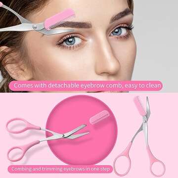 3pcs-Eyebrow Scissors with Eyebrow Razor,Professional Eyebrow Trimmer Scissors with Comb,Non Slip Finger Grips Eyebrow Trimmer, Hair Removal Beauty Accessories for Men Women (Black, Pink, Blue)