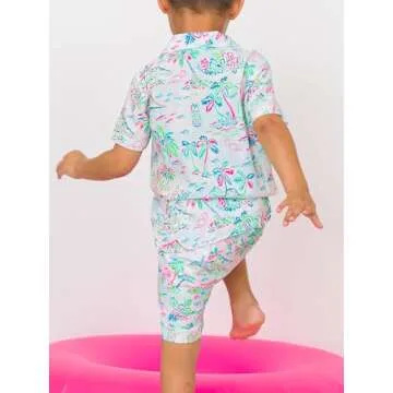 RUGGEDBUTTS Boys UPF50+ Sun Protection Novelty Swim Trunks - Tropical Resort, 4T