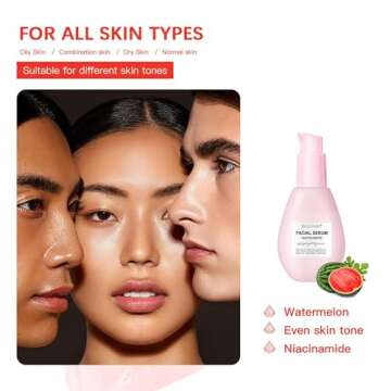 60ML Watermelon Niacinamide Face Serum, Hydrating Facial Serum With Hyaluronic Acid,Glycerin and Vitamin E,Liquid Highlighter for Skin Care