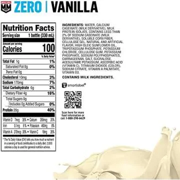 Muscle Milk Zero Protein Shake, Vanilla Crème, 20g Protein, Zero Sugar, 100 Calories, Calcium, Vita...