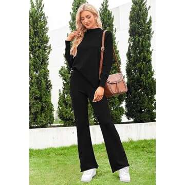 TOLENY Knitted Lounge Sets for Women 2 Piece Outfits Sweaters Wide Leg Pants Tracksuit Black S
