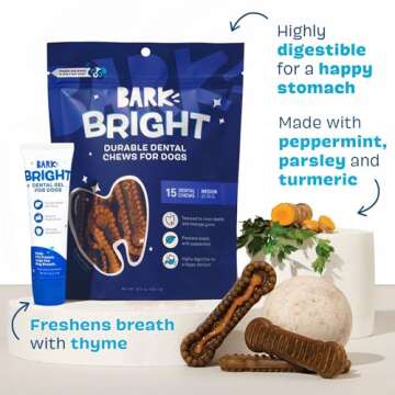 Barkbox Bright Durable Dog Dental Kit for Tough Chewers, 15 Chew Sticks & Toothpaste - Medium Breeds