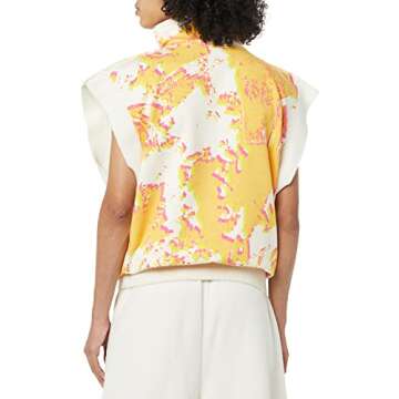 Making The Cut Women's standard Drop Sleeve Boxy Half Zip Sweatshirt, Orange Print, M