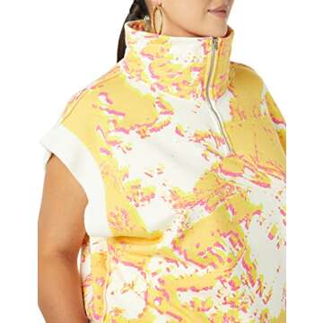 Making The Cut Women's standard Drop Sleeve Boxy Half Zip Sweatshirt, Orange Print, M