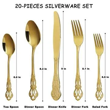 Gold Silverware Set for 4, Stainless Steel Gorgeous Retro Royal Flatware Set, 20-Pieces Cutlery Tabl...