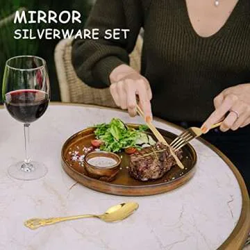 Gold Silverware Set for 4, Stainless Steel Gorgeous Retro Royal Flatware Set, 20-Pieces Cutlery Tableware set, Kitchen utensils set Include Spoons And Forks Set, Mirror Finish, Dishwasher Safe