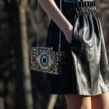 Evil Eye Clutch for Women Stylish Acrylic Box Evening Bag Glitter Party Banquet Purse Handbag (Black)