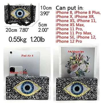 Evil Eye Clutch for Women Stylish Acrylic Box Evening Bag Glitter Party Banquet Purse Handbag (Black)