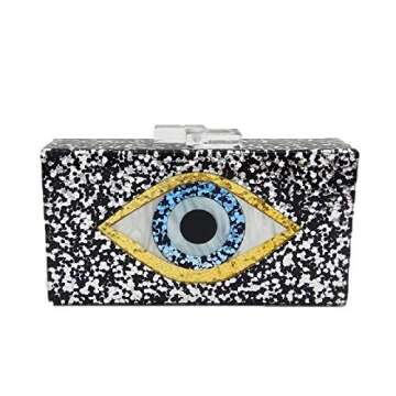 Evil Eye Clutch for Women Stylish Acrylic Box Evening Bag Glitter Party Banquet Purse Handbag (Black)