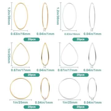 SOFPLATE 1 Box 120Pcs 25mm 30mm Beading Hoop Earrings Round Hoop Earring Findings Linking Rings Gold Silver Teardrop Oval Earring Open Bezel Pendant Frame for DIY Earrings Jewelry Making Accessories
