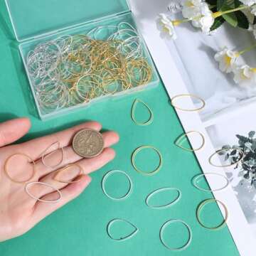 SOFPLATE 1 Box 120Pcs 25mm 30mm Beading Hoop Earrings Round Hoop Earring Findings Linking Rings Gold Silver Teardrop Oval Earring Open Bezel Pendant Frame for DIY Earrings Jewelry Making Accessories