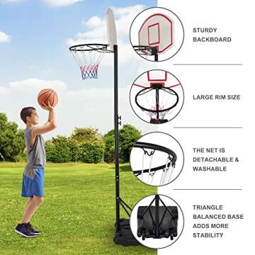 ZENY Portable Adjustable Basketball Hoop for Kids