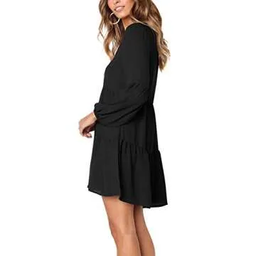 Amoretu Women's Stylish V-Neck Lantern Sleeve Dress